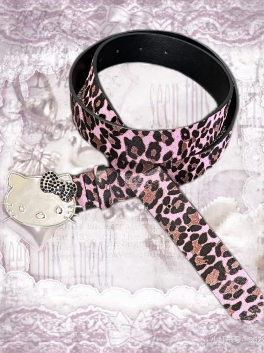 Hello Kitty Pink and Black Leopard Print Women's Belt with Character Buckle